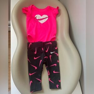 Nike Pink Heart Onesie and Black Leggings